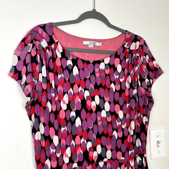 Boden Women Size US10L Bella Geometric Print Jersey Knit Dress Pink/Gray Midi - Picture 2 of 12